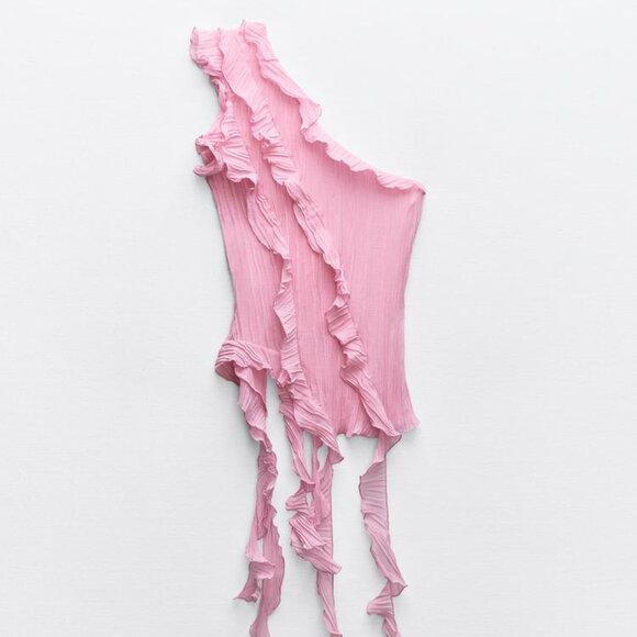 Zara Pink Ruffled One-Shoulder Blouse - Picture 7 of 10